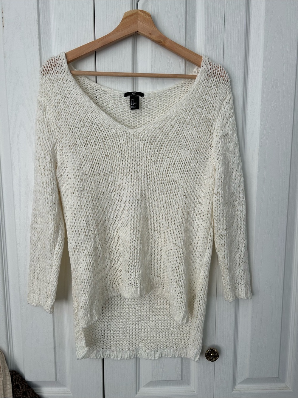 H&M Cream Open-Knit V-Neck Sweater